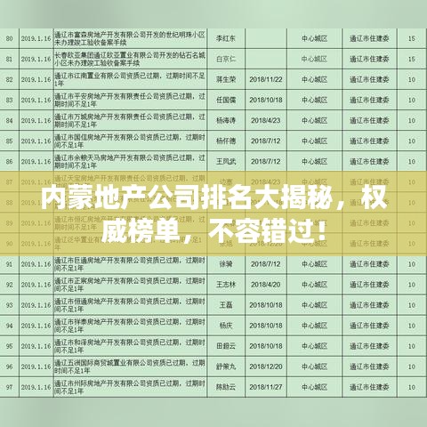 内蒙地产公司排名大揭秘，权威榜单，不容错过！