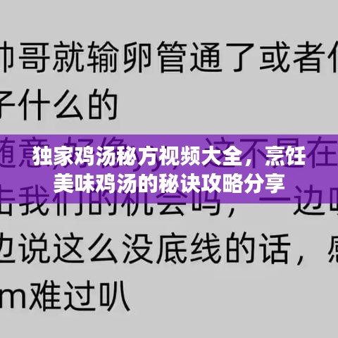 独家鸡汤秘方视频大全，烹饪美味鸡汤的秘诀攻略分享