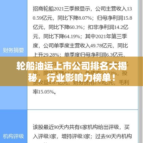 轮船油运上市公司排名大揭秘，行业影响力榜单！